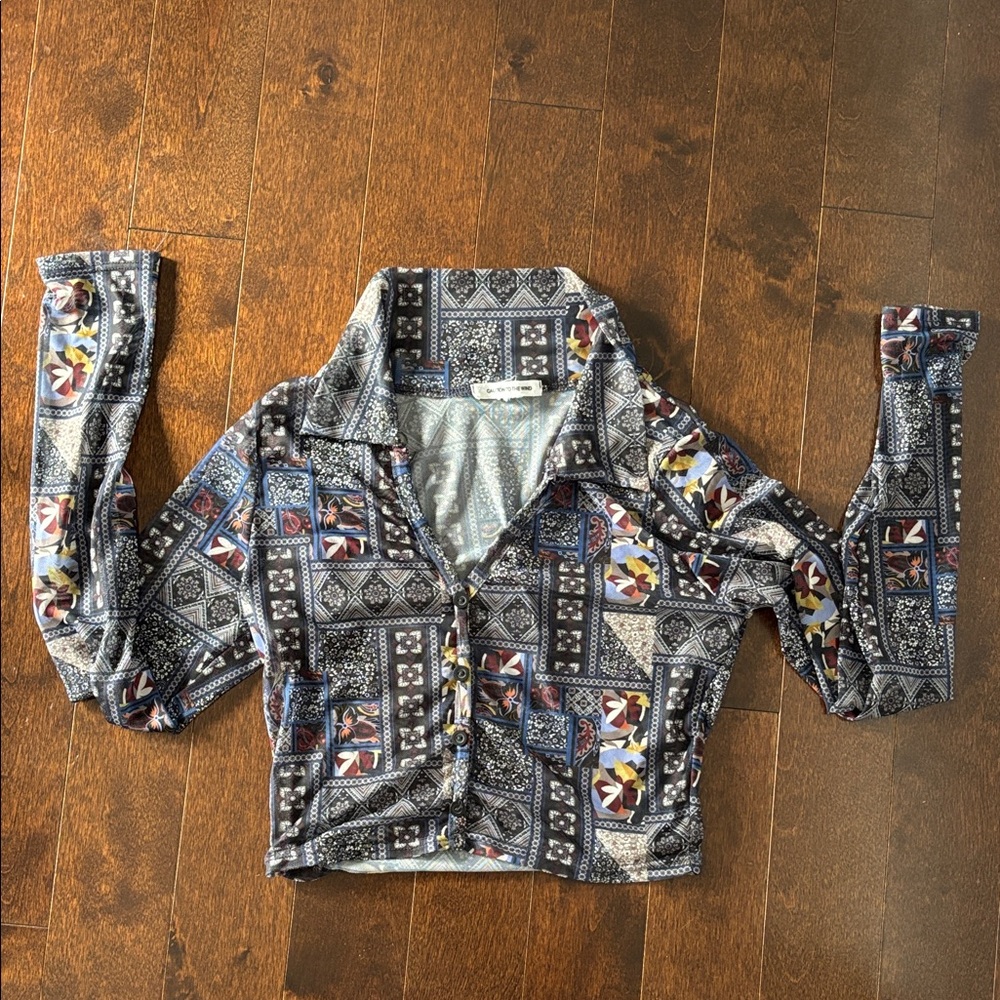 Caution To The Wind Black and Blue Patterned Shirt